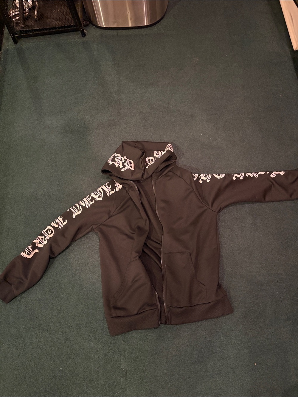 Black Zip Hoodie with White Graphic Script
